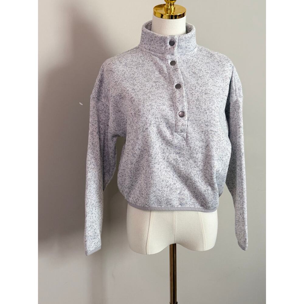 Thread + Supply Women’s Cropped Half Snap Sweatshirt | Heathered Grey | XS